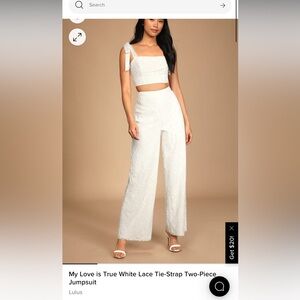 Lulu’s My Love is True- White Lace Two-Piece Jumpsuit- Medium